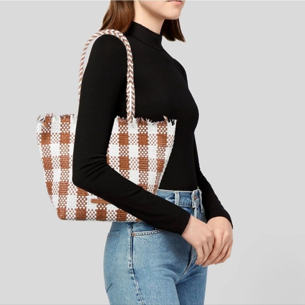 Loeffler Randall Woven Leather Brown & White Tote Bag - Picture 3 of 14